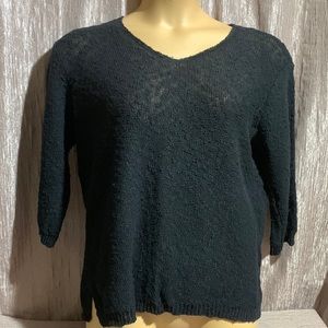 Level 8 L8 Sweater Pullover Black Textured 2X Stretchy 3/4 Sleeve Ramie Cotton